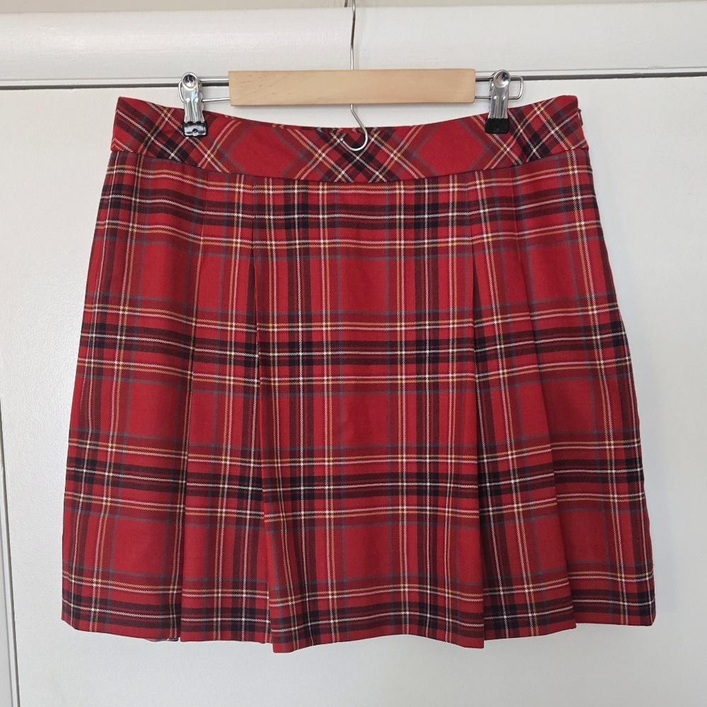 Brooks Brothers 100% Wool Red Plaid Tartan Pleated Mini Skirt Size 14